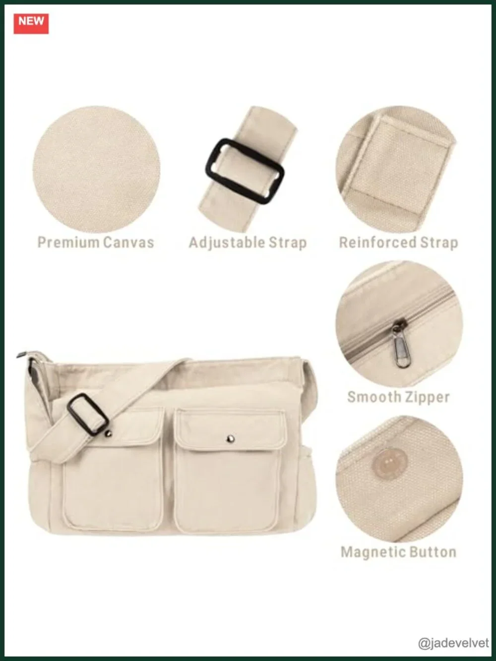 Canvas Messenger Bag Large Hobo Crossbody Shoulder Tote with Multiple Pockets